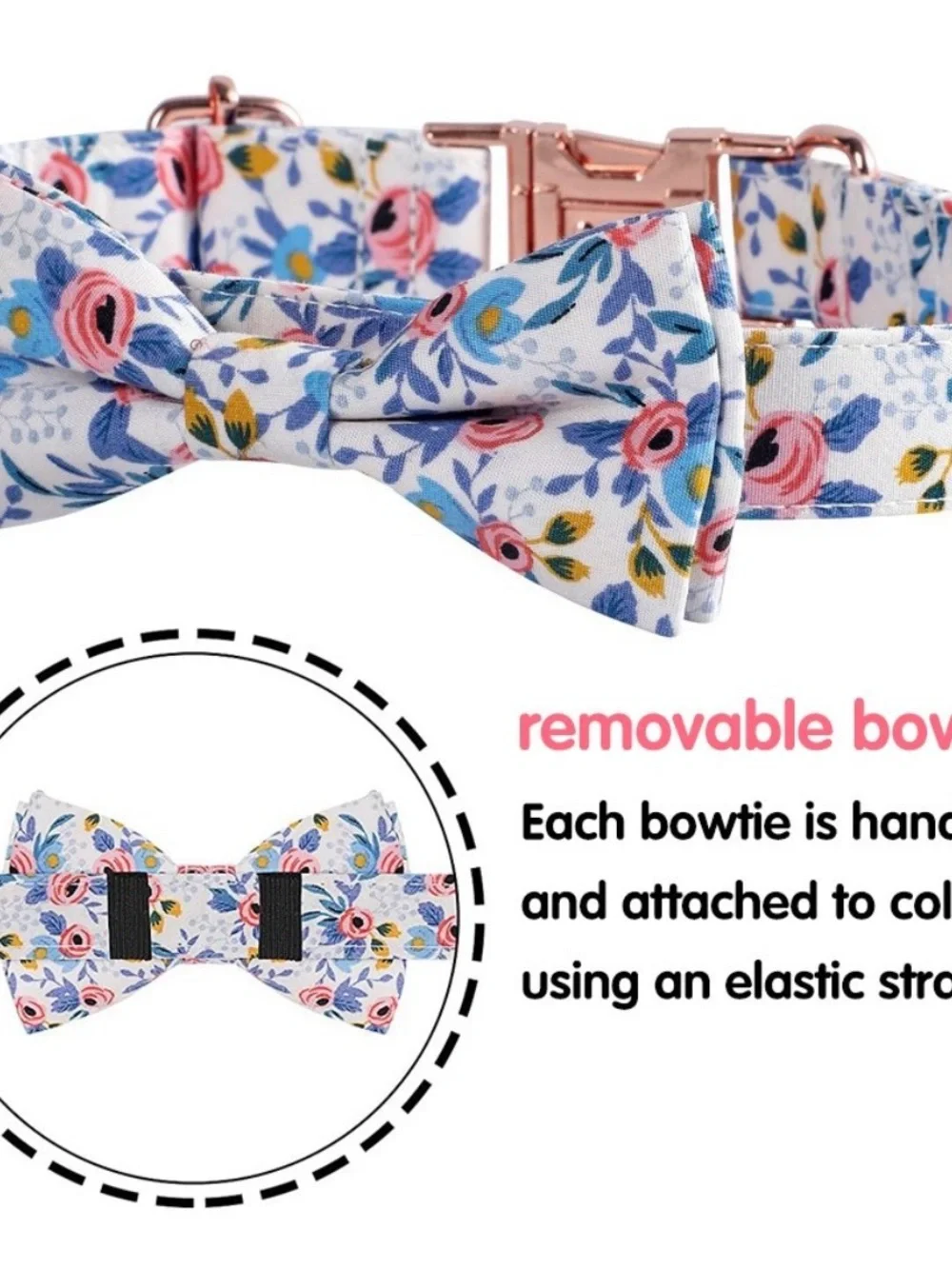 Unique Style Paws Floral Rose Gold Buckle Dog Collar - Blue & Pink